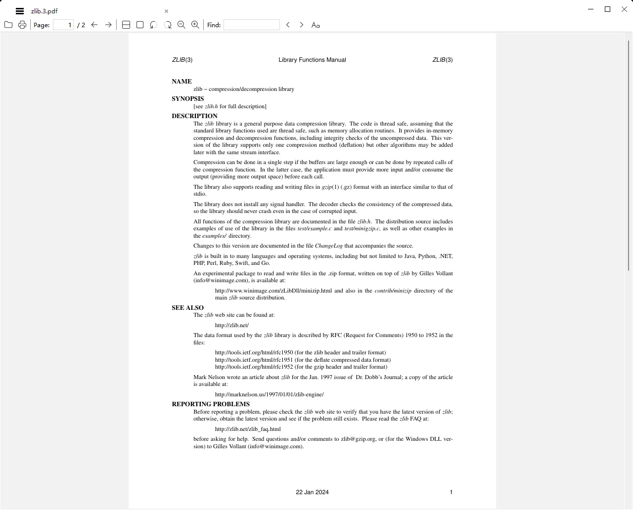 CorePDF V1.2.2 打开 zlib 技术文档的真实阅读界面